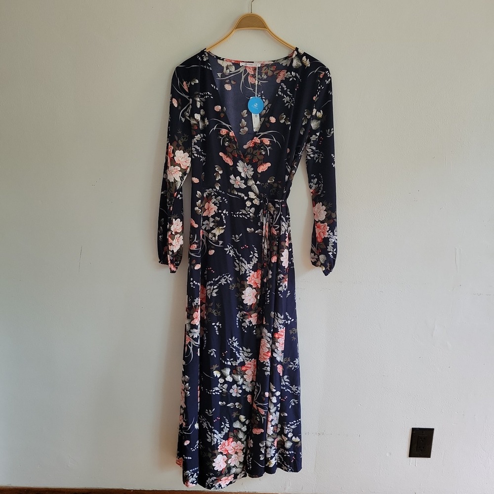 Cupshe Kelsi Floral Chiffon Wrap Maxi Dress Medium Balloon Sleeve V Neck Summer